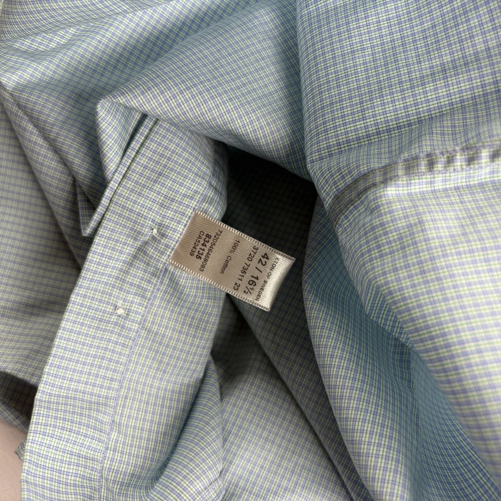Eton Shirt Mens 42 16.5 Blue Green Plaid Button Up Slim Fit Formal Casual - Picture 8 of 10